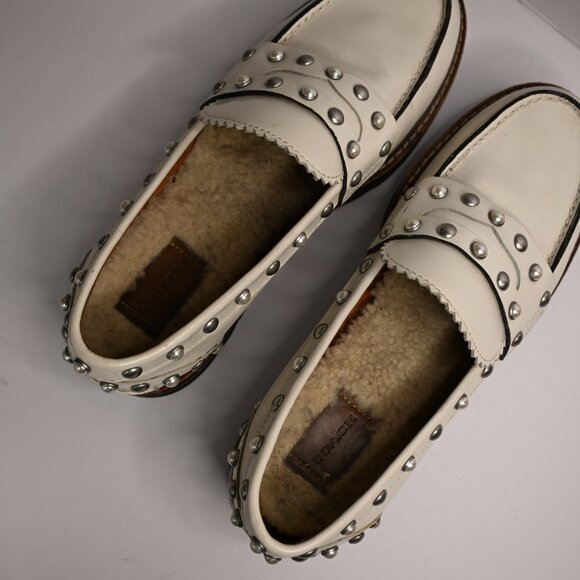 Coach White Lenox Leather Platform Loafers with Removable Sherpa Insoles - Picture 5 of 9
